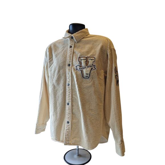 H&M Varsity Corduroy Shirt Jacket Mens Medium Snap Button Embroidered SF Tiger - Picture 8 of 16